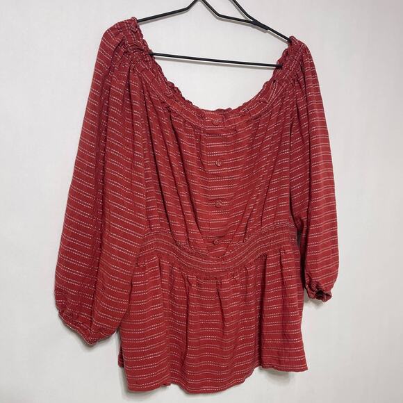 Lane Bryant Blouse Women's 18/20 Striped Peasant Scoop Neck Peplum Top BOHO - Picture 9 of 9